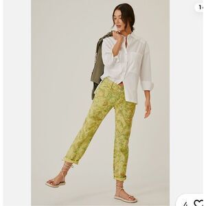 Anthropologie Green Patterned Trousers
